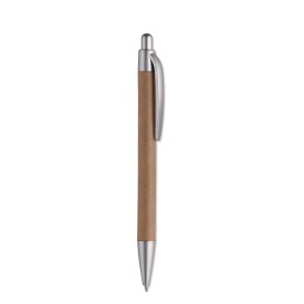 Pushton balpen - gerecycled papier - blauwe inkt - kunststof top, clip en punt