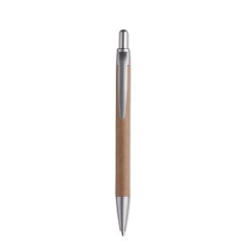 Pushton balpen - gerecycled papier - blauwe inkt - kunststof top, clip en punt