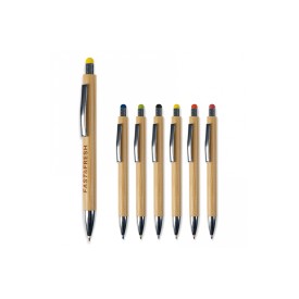 New York stylus balpen - bamboe - blauwe inkt - gekleurde stylus - metalen clip