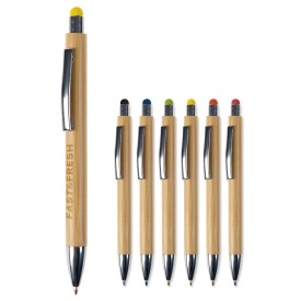 New York stylus balpen - bamboe - blauwe inkt - gekleurde stylus - metalen clip