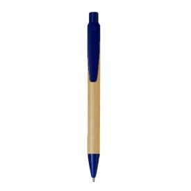 Balpen van bamboe met tip en drukknop-Blauw-Zonder opdruk