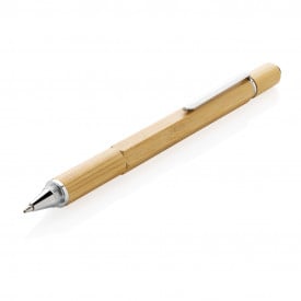 5 in 1 toolpen - bamboe - blauwe inkt - aluminium clip