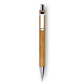 Bamboe balpen met metalen accessoires-Bruin-Zonder opdruk