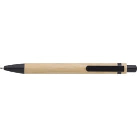 Bamboe balpen met metalen accessoires-Zwart