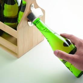 Bamboe bierkrat - 6 flessen - met metalen flesopener
