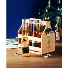 Bamboe bierkrat - 6 flessen - met metalen flesopener
