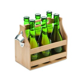 Bamboe bierkrat - 6 flessen - met metalen flesopener