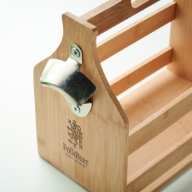 Bamboe bierkrat - 6 flessen - met metalen flesopener