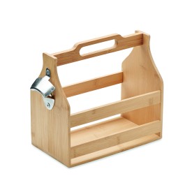 Bamboe bierkrat - 6 flessen - met metalen flesopener
