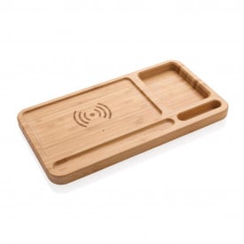 Bamboe desk organizer met 5W draadloze oplader-Bruin