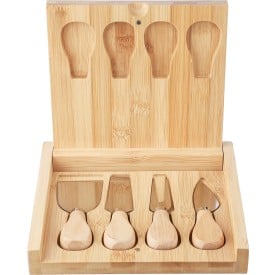 Zea kaasplank 20,3 x 19 cm - bamboe - met kaasmessen - 5-delig - in doos