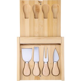 Zea kaasplank 20,3 x 19 cm - bamboe - met kaasmessen - 5-delig - in doos
