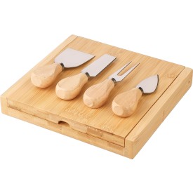 Zea kaasplank 20,3 x 19 cm - bamboe - met kaasmessen - 5-delig - in doos