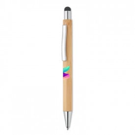Bayba stylus balpen - bamboe - blauwe inkt - metalen top, clip en punt