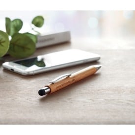 Bayba stylus balpen - bamboe - blauwe inkt - metalen top, clip en punt
