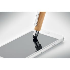 Bayba stylus balpen - bamboe - blauwe inkt - metalen top, clip en punt