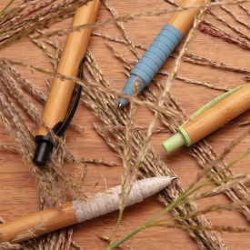 Balpen - bamboe en tarwestro - blauwe inkt