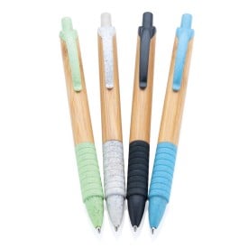 Balpen - bamboe en tarwestro - blauwe inkt
