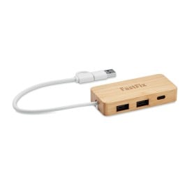 Hubbam 3-poorts USB-hub - bamboe - USB-C en A