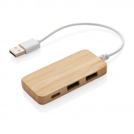 USB hub met type C - bamboe - geïntegreerde kabel