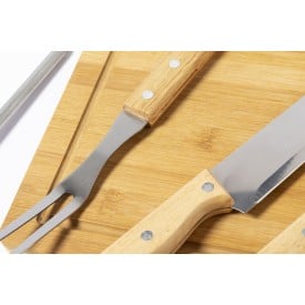Barbecueset - bamboe en metaal - 3-delig - in etui