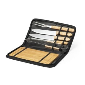 Barbecueset - bamboe en metaal - 3-delig - in etui