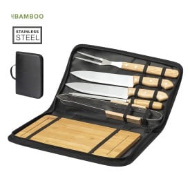 Barbecueset - bamboe en metaal - 3-delig - in etui