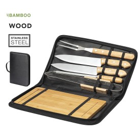 Barbecueset - bamboe en metaal - 3-delig - in etui