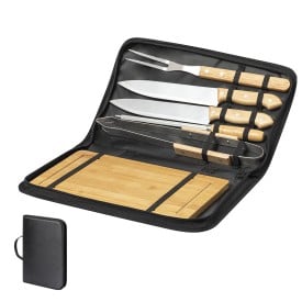 Barbecueset - bamboe en metaal - 3-delig - in etui