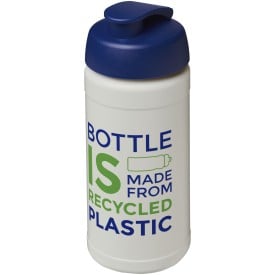 Baseline 500 ml gerecyclede drinkfles met klapdeksel-Naturel, blauw