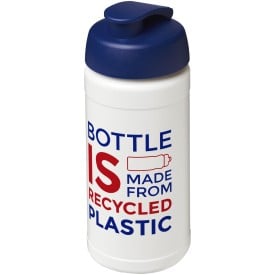Baseline 500 ml gerecyclede drinkfles met klapdeksel-Wit, blauw