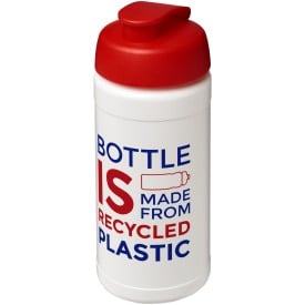 Baseline 500 ml gerecyclede drinkfles met klapdeksel-Wit, rood