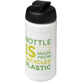 Baseline 500 ml gerecyclede drinkfles met klapdeksel-Wit, zwart
