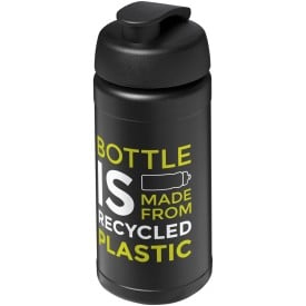 Baseline 500 ml gerecyclede drinkfles met klapdeksel-Zwart, zwart