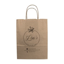 Basic papieren tas 90 g/m² - A5+ - 18 x 8 x 22 cm - wit/bruin - gedraaid koord
