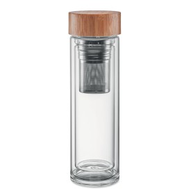 Batumi Glass drinkfles 400ml - glas - bamboe dop - compartiment voor thee