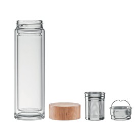 Batumi Glass drinkfles 400ml - glas - bamboe dop - compartiment voor thee
