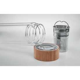 Batumi Glass drinkfles 400ml - glas - bamboe dop - compartiment voor thee