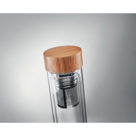 Batumi Glass drinkfles 400ml - glas - bamboe dop - compartiment voor thee