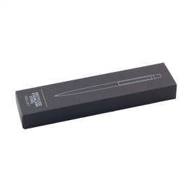 Bellamy pen - gerecycled RVS - blauwe inkt - verchroomde clip en accenten - geschenkverpakking