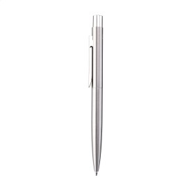 Bellamy pen - gerecycled RVS - blauwe inkt - verchroomde clip en accenten - geschenkverpakking