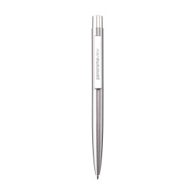 Bellamy pen - gerecycled RVS - blauwe inkt - verchroomde clip en accenten - geschenkverpakking