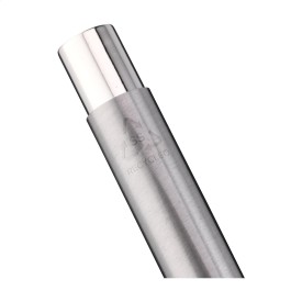 Bellamy pen - gerecycled RVS - blauwe inkt - verchroomde clip en accenten - geschenkverpakking