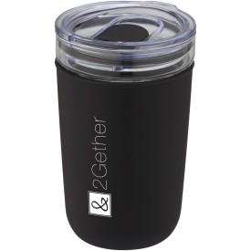 Bello 420 ml glazen beker met buitenwand van gerecycled plastic-Zwart