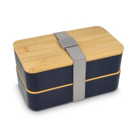 Bento lunchbox - gerecycled PP - elastische sluiting-Donkerblauw