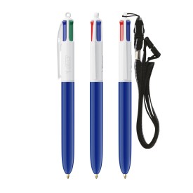 BIC 4 Color Basic balpen + keycord-Wit/marineblauw/witte ring