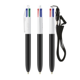 BIC 4 Color Basic balpen + keycord-Wit/zwart