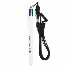 BIC® 4 Colours balpen + Lanyard-Wit