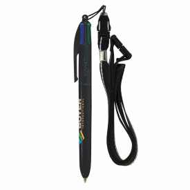 BIC® 4 Colours balpen + Lanyard-Zwart