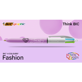 BIC® 4 Colours fashion balpen - kunststof - turquoise / zuurgroen / dieppaars / roze